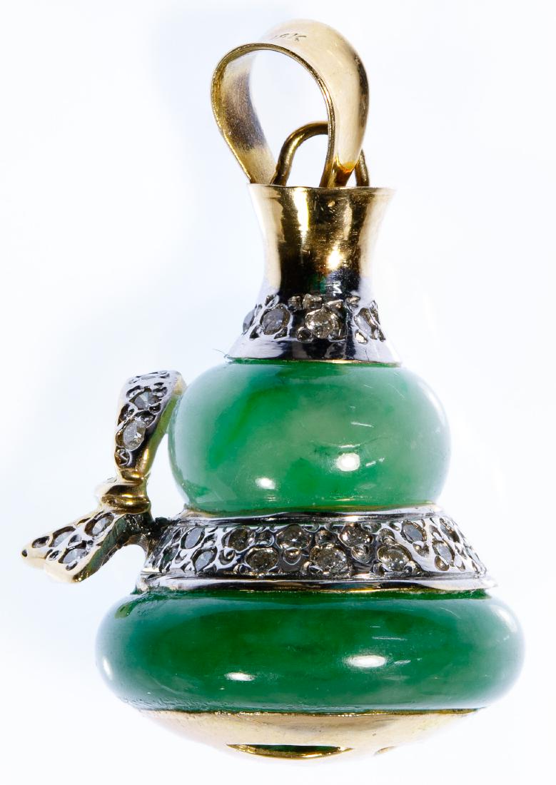 14k Gold, Jadeite Jade and Diamond Gourd Pendant (1 of 2)