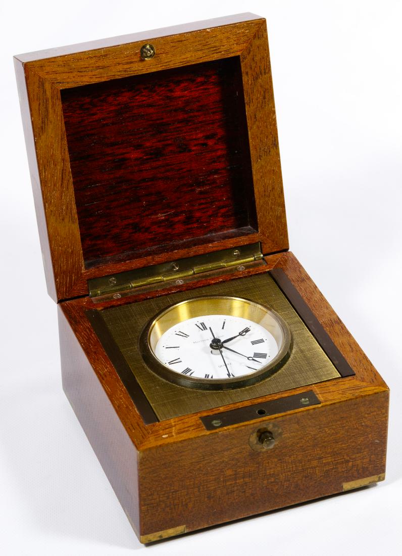Matthew Norman Brass Desk Clock in Wood Box (1 of 4)