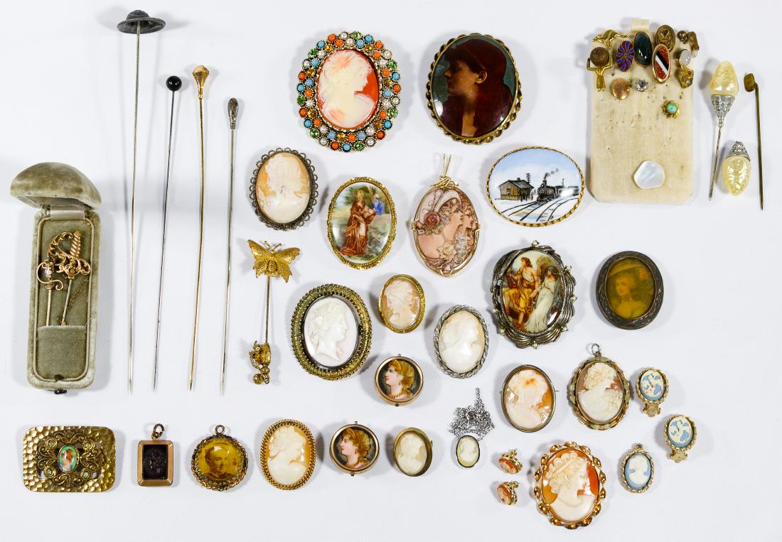Cameo Jewelry, Lapel and Hat Pin Assortment (1 of 2)