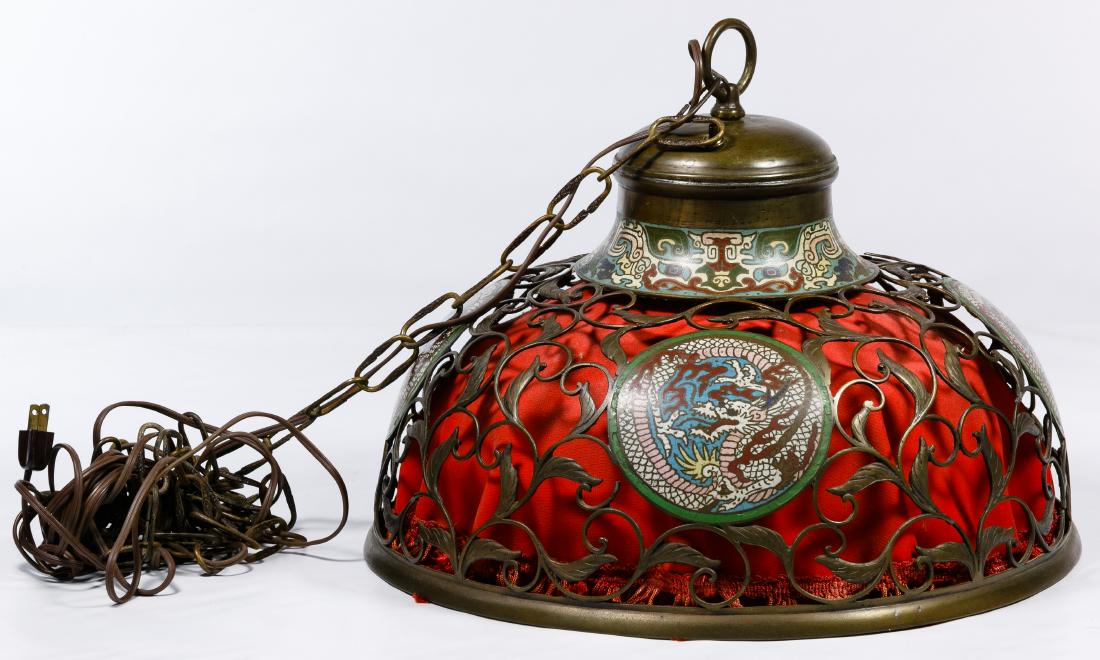 Cloisonne, Copper and Brass Open Work Chandelier (1 of 3)