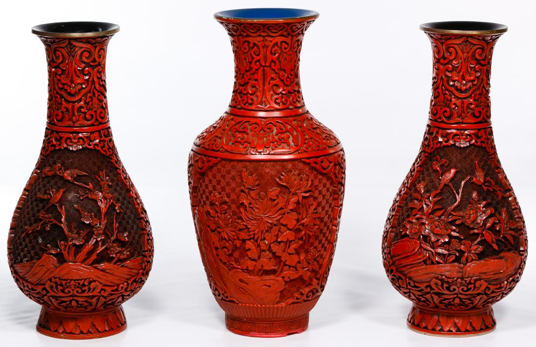 Asian Cinnabar Style Vase Assortment (1 of 3)