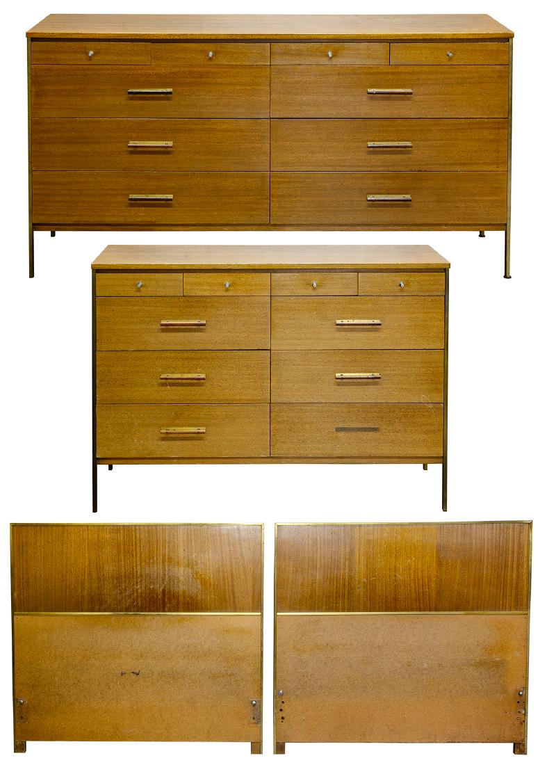 Paul McCobb for Directional Bedroom Suite: Paul McCobb for Directional Bedroom Suite Including two twin headboards and two dressers, both dressers having attached paper labels on back, a dresser having attached metal nameplate inside drawer Co