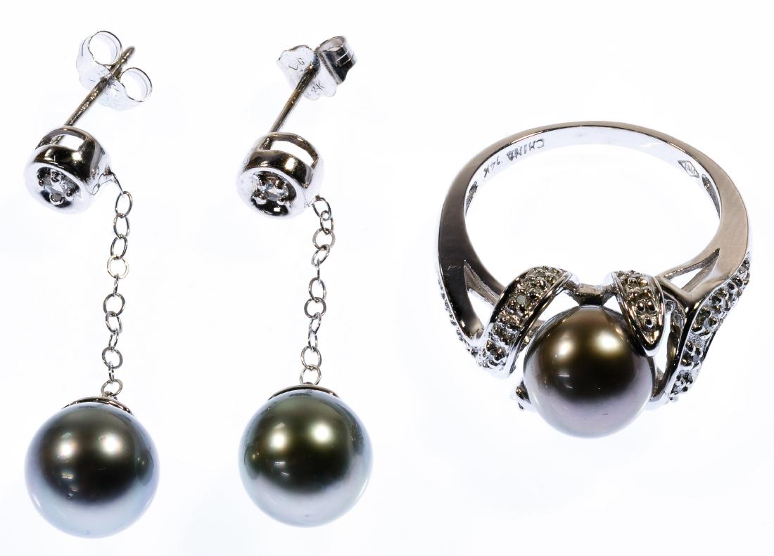 14k White Gold and Pearl Ring and Pierced Earrings (1 of 1)