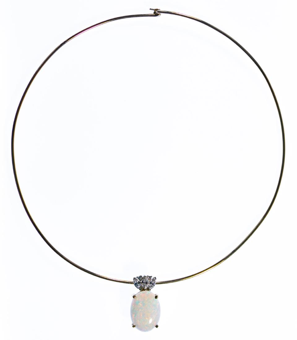 14k Gold, Opal and Diamond Pendant on Choker (1 of 3)