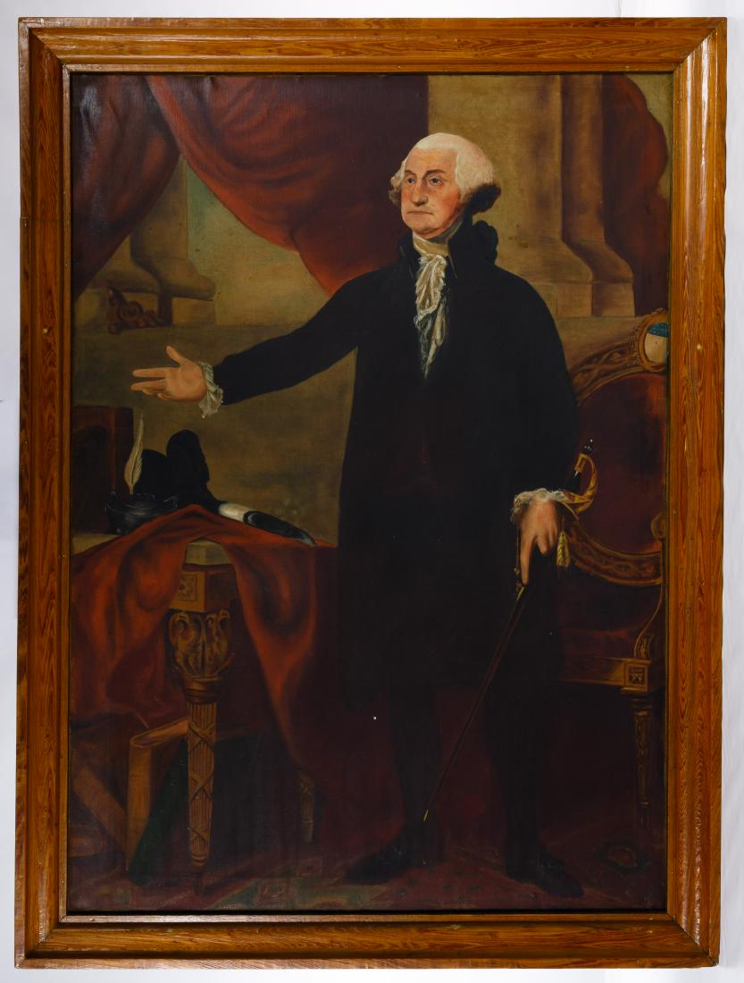 (After) Gilbert Stuart (America, 1755-1828) 'George: (After) Gilbert Stuart (America, 1755-1828) 'George Washington' Oil on Canvas Undated, unsigned, depicting a portrait of George Washington Condition: Very Good, two small pinholes along the top border
