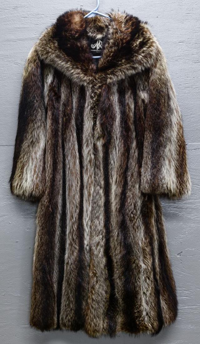 Racoon Fur Coat: Racoon Fur Coat Alper Richman Furs Chicago midi length, refer style coat having shawl collar and hook and eye closures Condition: Very Good, monogram on lining, supple pelts, showing no worn areas; ov
