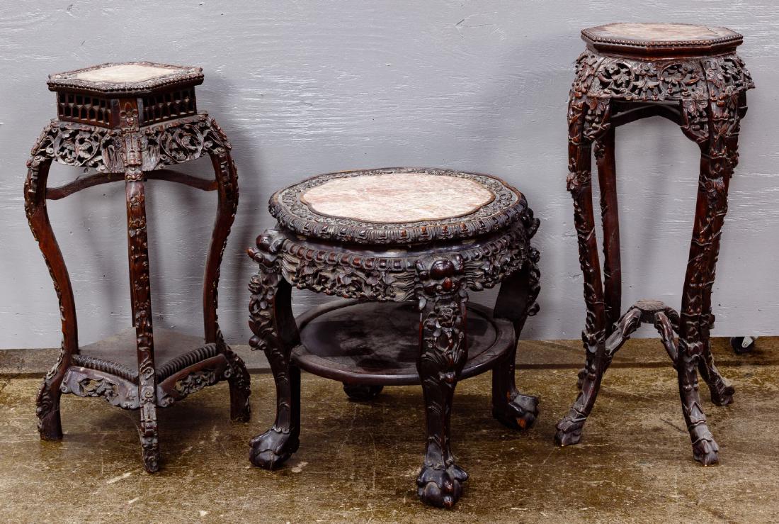Asian Rosewood and Marble Plant Table Assortment (1 of 2)