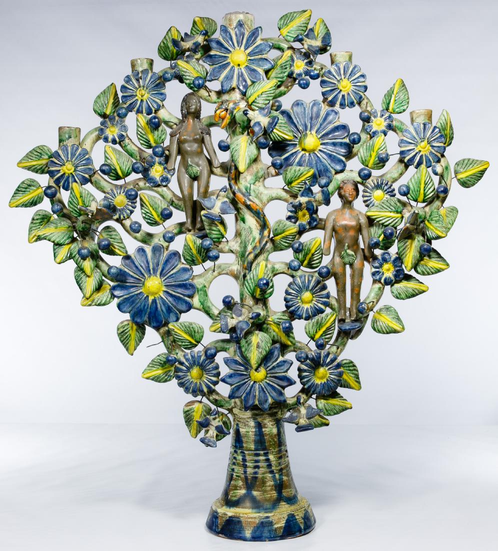 Mexican Adam and Eve Tree of Life Pottery Candle Holder (1 of 4)