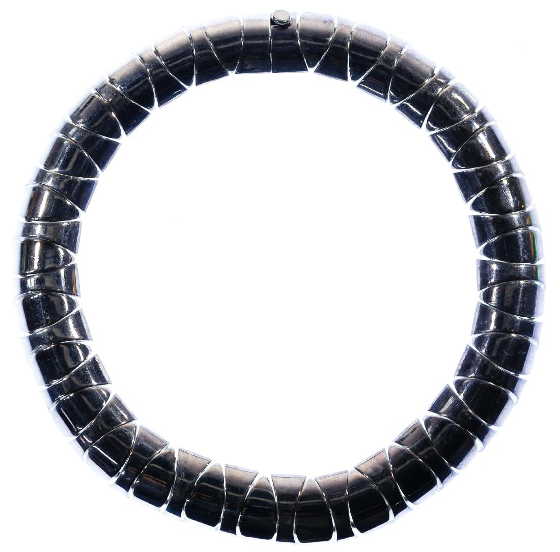 Taxco Sterling Silver Choker Necklace: Taxco Sterling Silver Choker Necklace Choker having egg and dart design; marked 'Mexico', 'TA-?2' (possible 42 or 62) and '925' on clasp Condition: Very Good, light wear Length: 15.00 inches (approxim