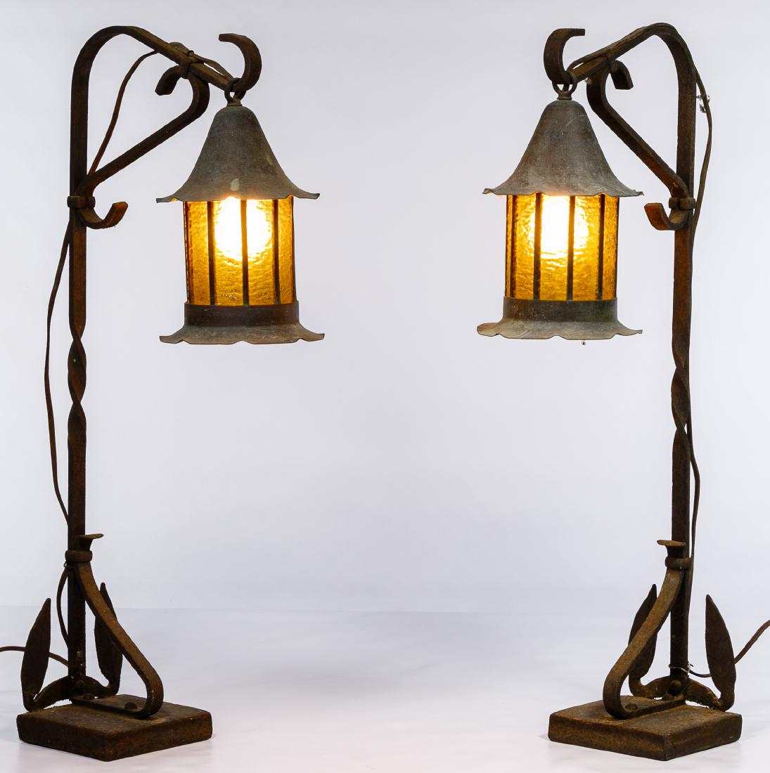 Wrought Iron and Glass Buffet Lamps (1 of 2)