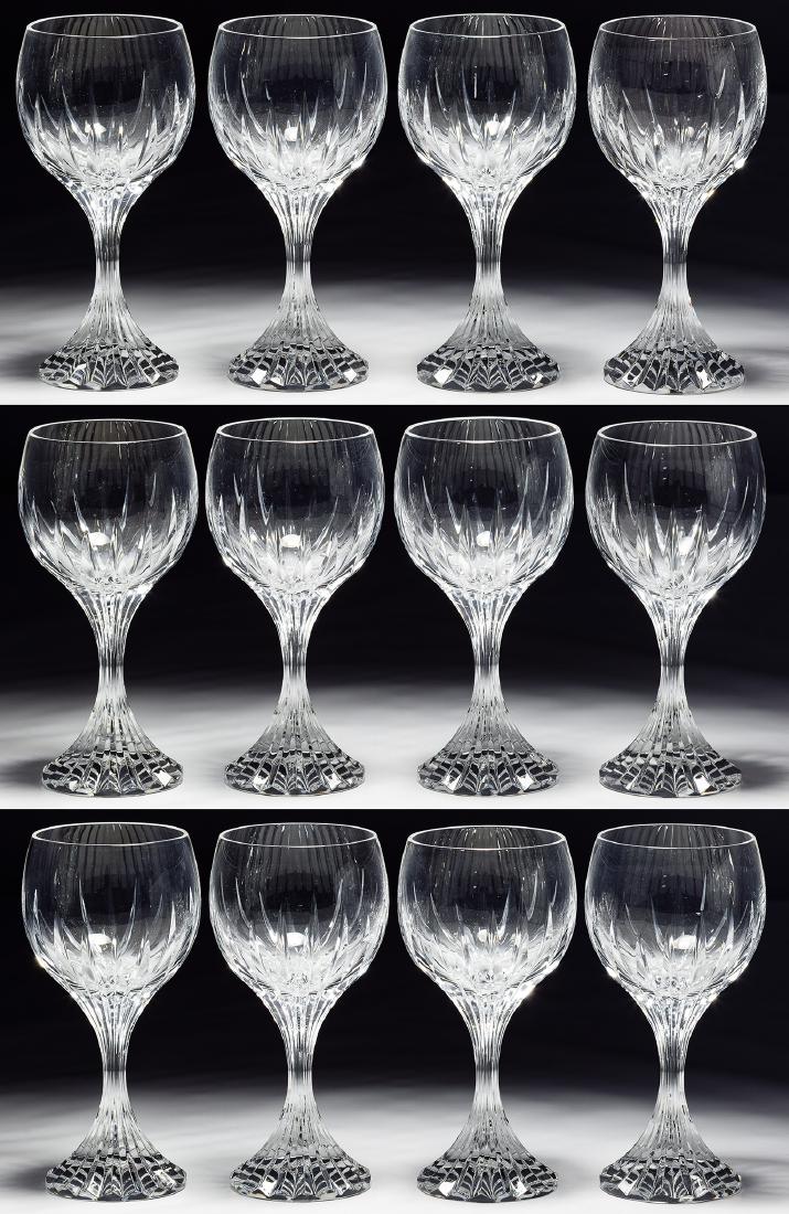 Baccarat 'Massena (No Trim)' Red Wine Glass Collection: Baccarat 'Massena (No Trim)' Red Wine Glass Collection Twelve red wine glasses, deep beveled cuts creating a prismatic effect, etched 'Baccarat' on the underside, including storage box Condition: Very