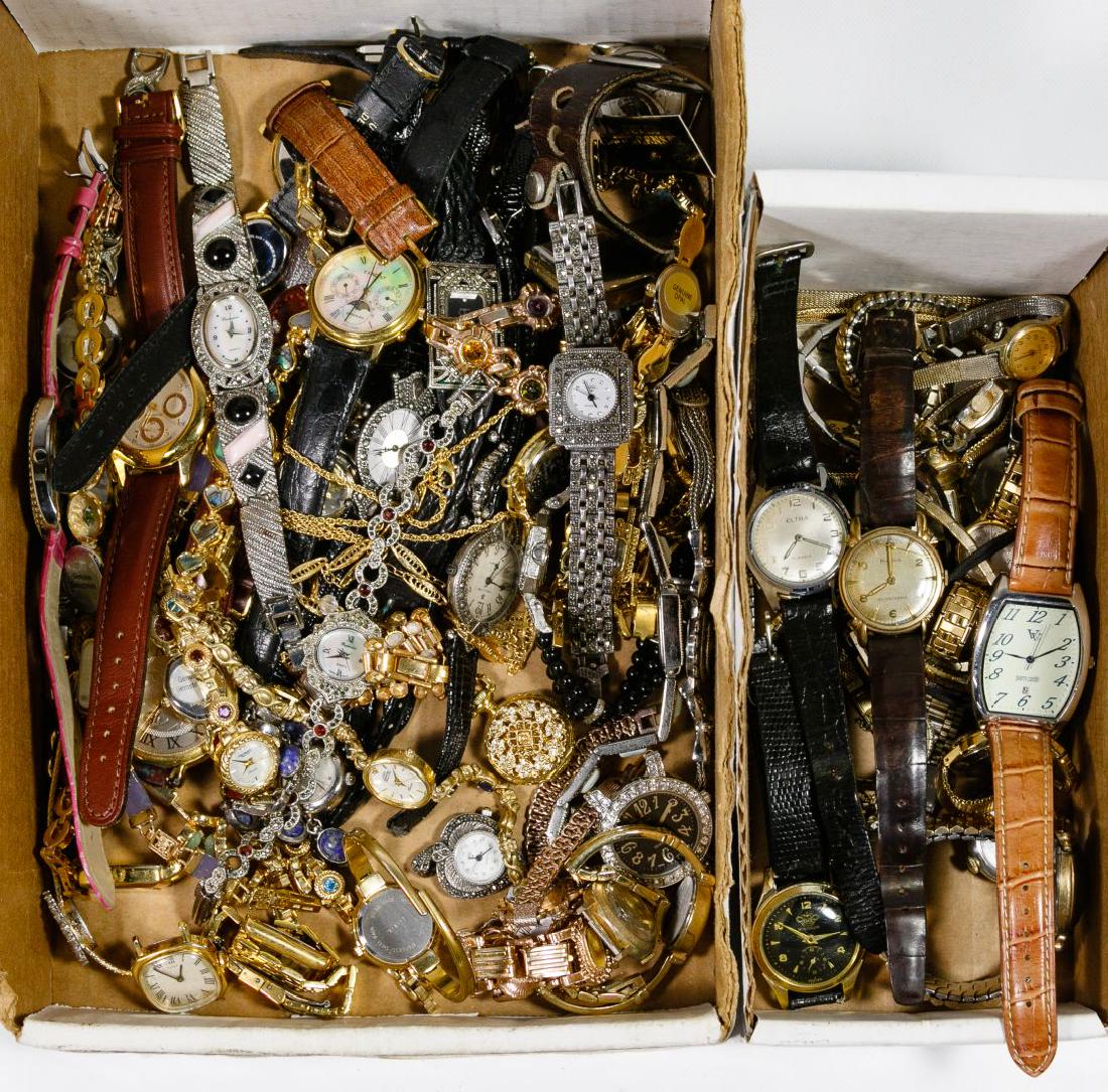 Watch Assortment: Watch Assortment Over seventy items including marcasite watches; goldtone chains set with stones including lapis, opal, garnet, mother-of-pearl and jadeite; makers including Hamilton, Timex, Jaz, Pier
