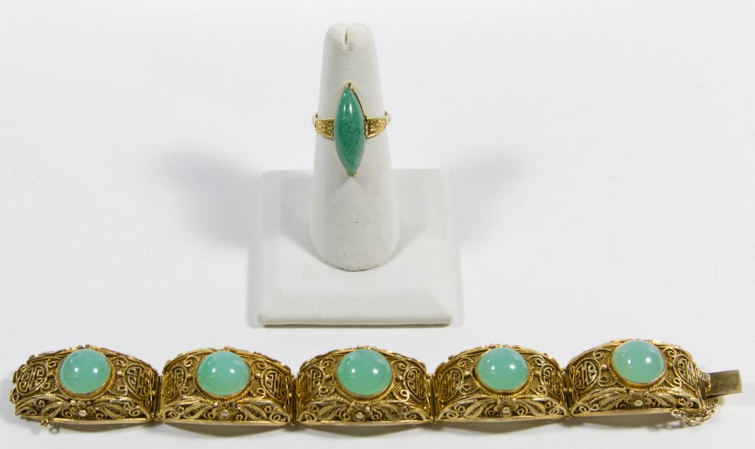 Gold Vermeil Silver and Jadeite Jade Bracelet (1 of 6)