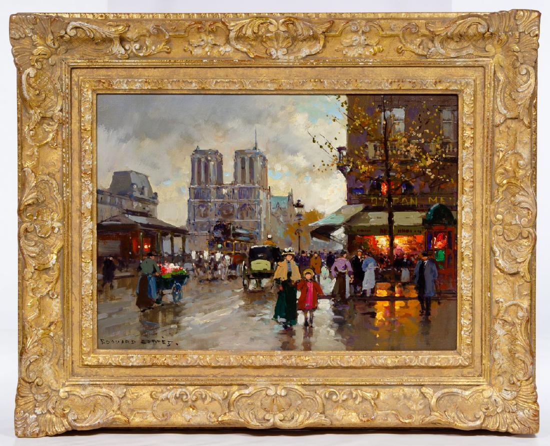 Edouard Cortes (French, 1882-1969) "Place Saint Michel: Edouard Cortes (French, 1882-1969) 'Place Saint Michel et Notre Dame' Oil on Canvas Undated, signed lower left; including two original sales transparencies from Galleries Maurice Sternberg, Chicago, I