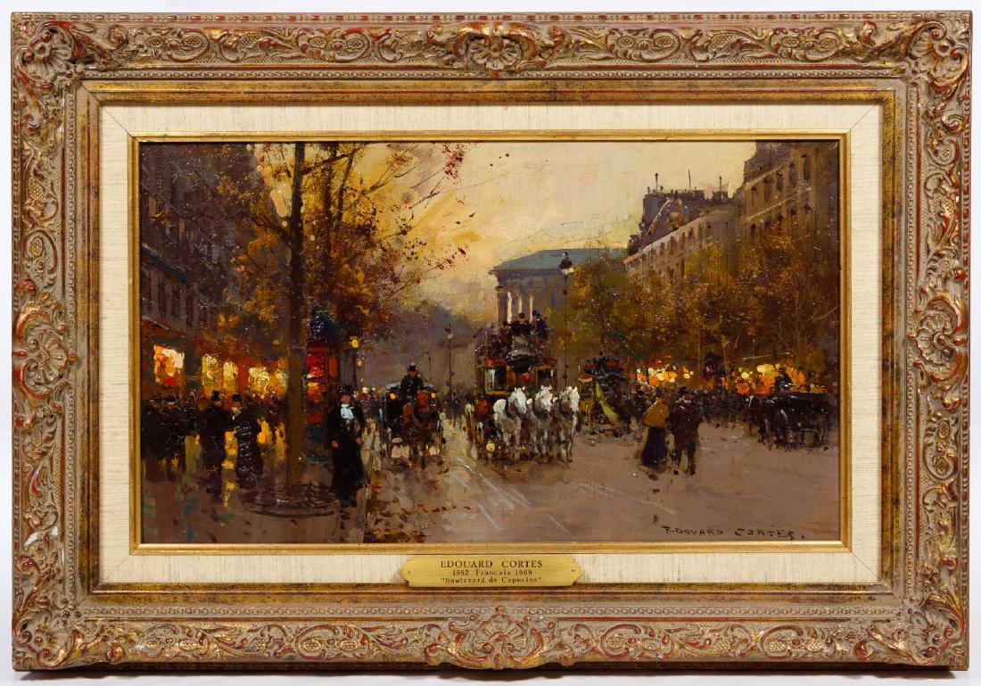 Edouard Cortes (French, 1882-1969) 'Boulevard de: Edouard Cortes (French, 1882-1969) 'Boulevard de Capucine' Oil on Canvas c.1959; signed lower right; including a copy of the original invoice and gallery guarantee; provenance: Edouard Cortès à Gale