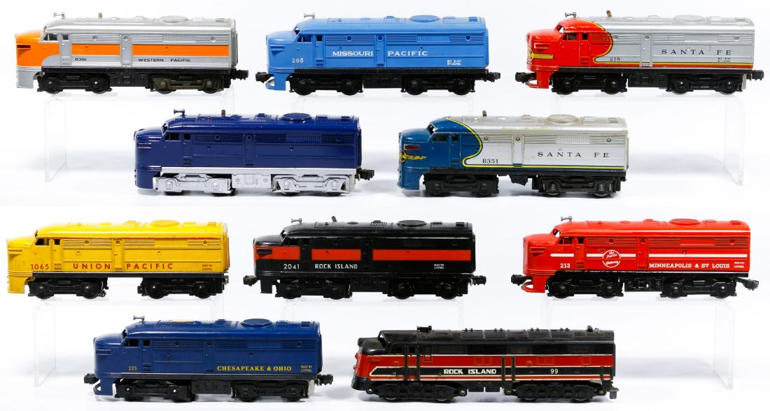 Lionel Model Train Diesel Locomotives Assortment: Lionel Model Train Diesel Locomotives Assortment Ten Lionel plastic and metal Alco Diesel Switcher locomotives Condition: Very Good to Fair, most having light to moderate wear and loss of paint, scrat