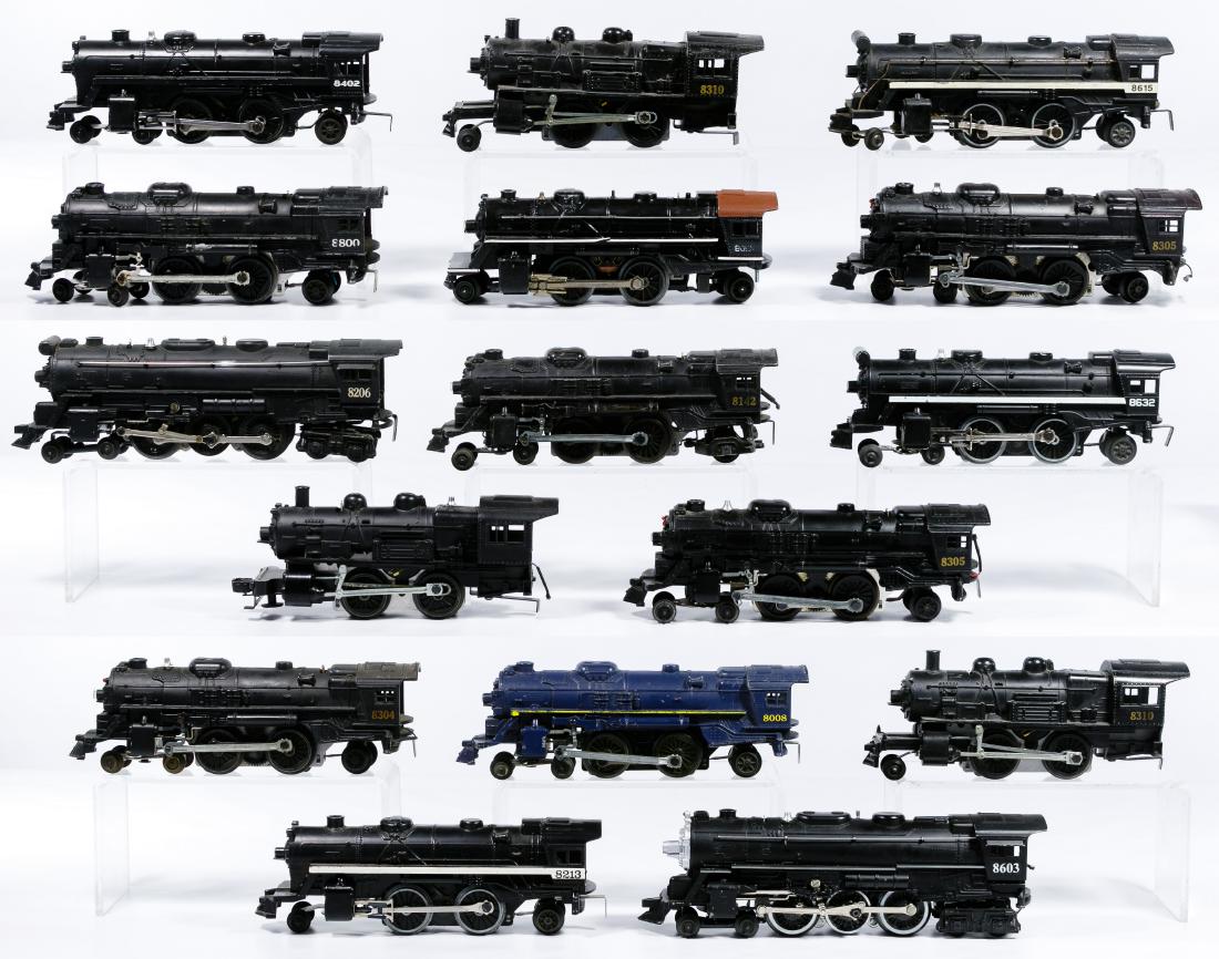 Lionel Model Train Locomotive Assortment: Lionel Model Train Locomotive Assortment Sixteen items including #8008, #8013, #8142, #8206, #8213, #8304, two #8305, two #8310, #8402, #8506, #8603, #8615, #8632 and #8800 Condition: Good to Fair, pa