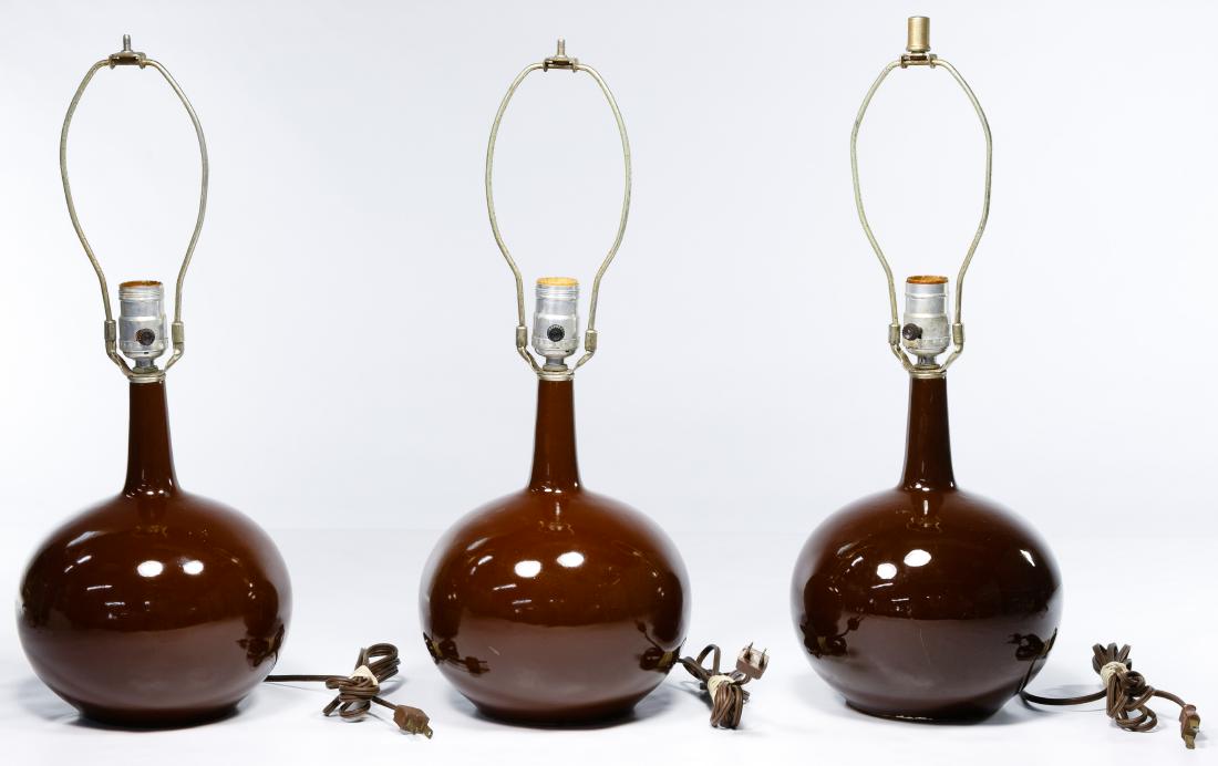 MCM Brown Glazed Ceramic Table Lamps (1 of 1)