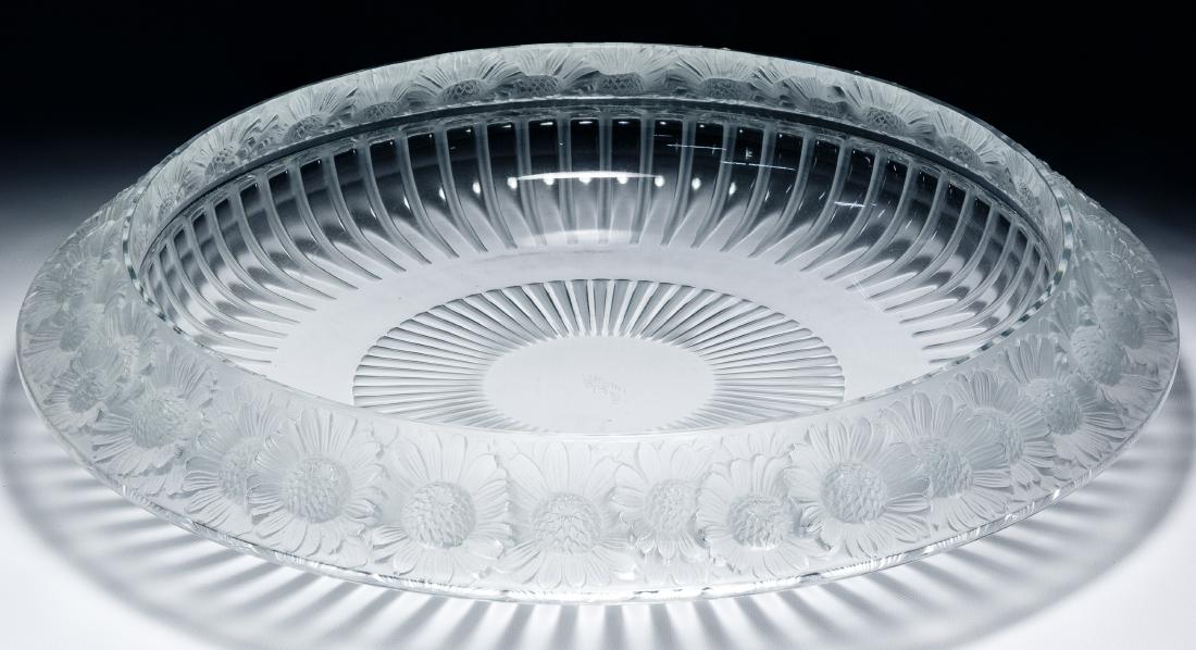 Lalique Crystal 'Marguerite' Bowl: Lalique Crystal 'Marguerite' Bowl Undated, designed by René Lalique in 1941, clear crystal bowl with decorative matte marguerites (daisies) flowers in relief; signed on underside 'Lalique France' Con