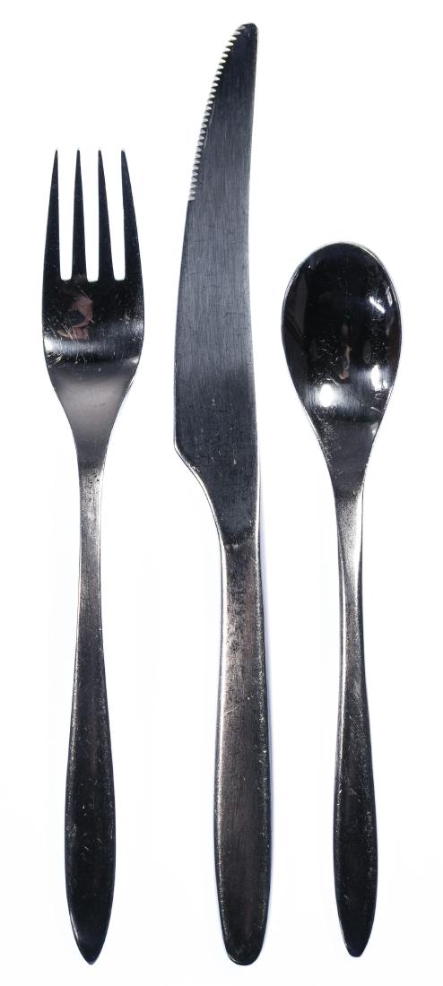 National 'Playboy' Stainless Flatware: National 'Playboy' Stainless Flatware c.1960 stainless steel, original Playboy club, including (18) knives, (22) forks, (1) salad fork, (3) dessert forks, (31) teaspoons, (1) table spoon; all but one 