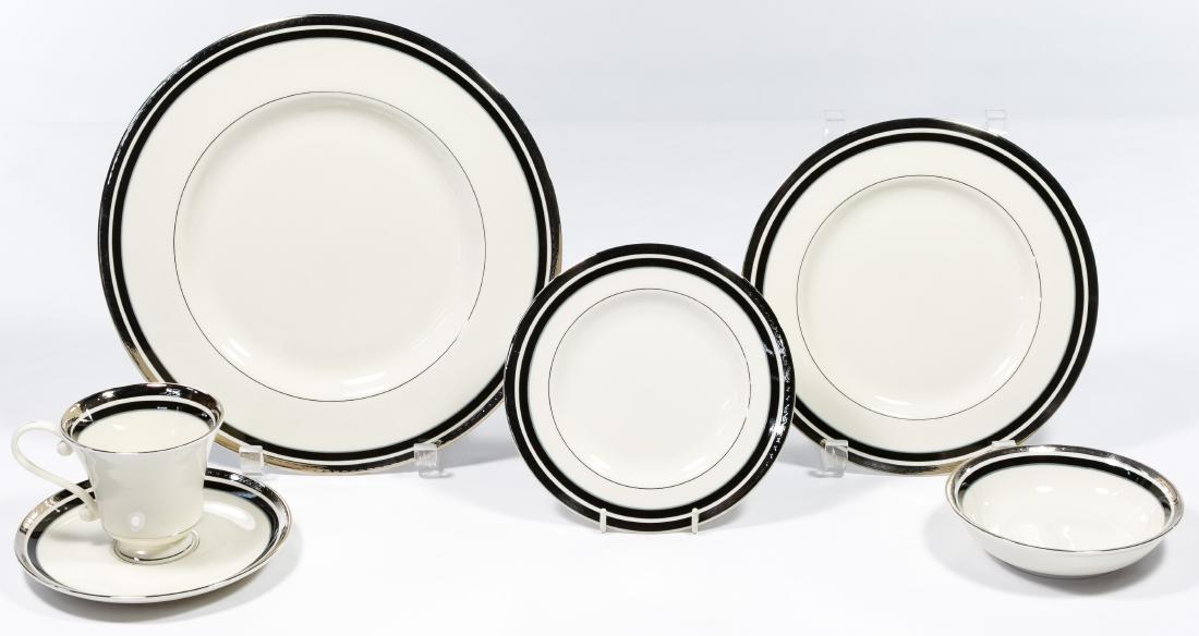 Pickard 'Diplomat' China Service: Pickard 'Diplomat' China Service (70) items including (12) dinner plates, (10) salad plates, (12) bread and butter plates, (8) berry bowls, (10) tea footed cups, (12) saucers, a lidded sugar bowl, a c