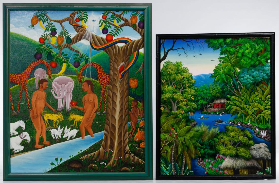 William Gonzalez (Nicaraguan, 20th Century) and C. Cayo: William Gonzalez (Nicaraguan, 20th Century) and C. Cayo (Haiti, 20th C.) Art Assortment 1997 oil on canvas, signed and dated on reverse, and titled 'Isletas de Granada'; a 1982 oil on canvas signed C.