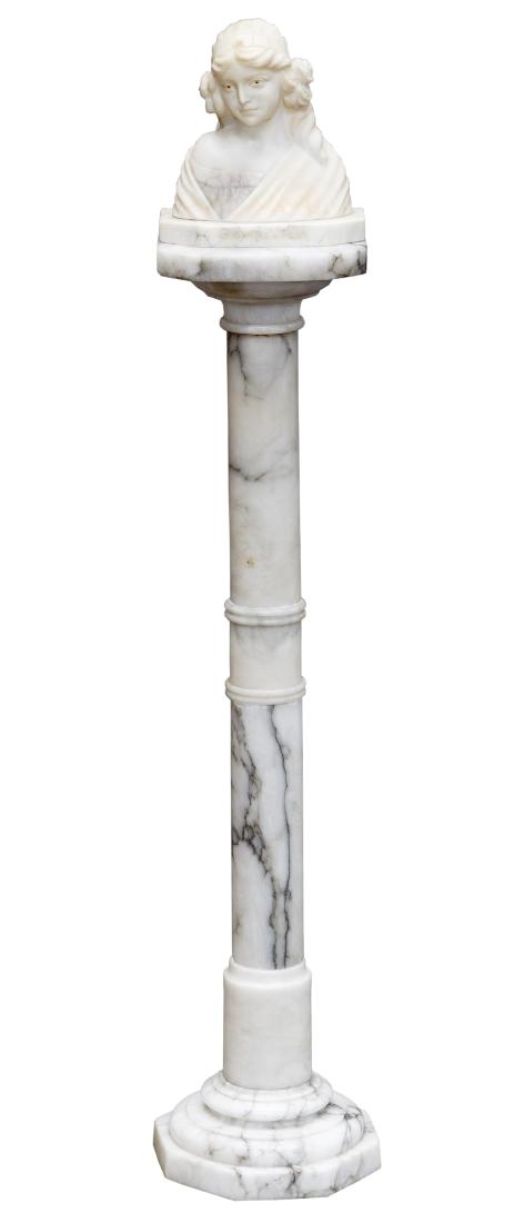Giovane Sposa (Italian, 20th Century) Carved Alabaster: Giovane Sposa (Italian, 20th Century) Carved Alabaster Bust Undated, etch signed 'Giovane Sposa' on front edge of base Art Deco style alabaster bust depicting a woman with a rose in her hair; together