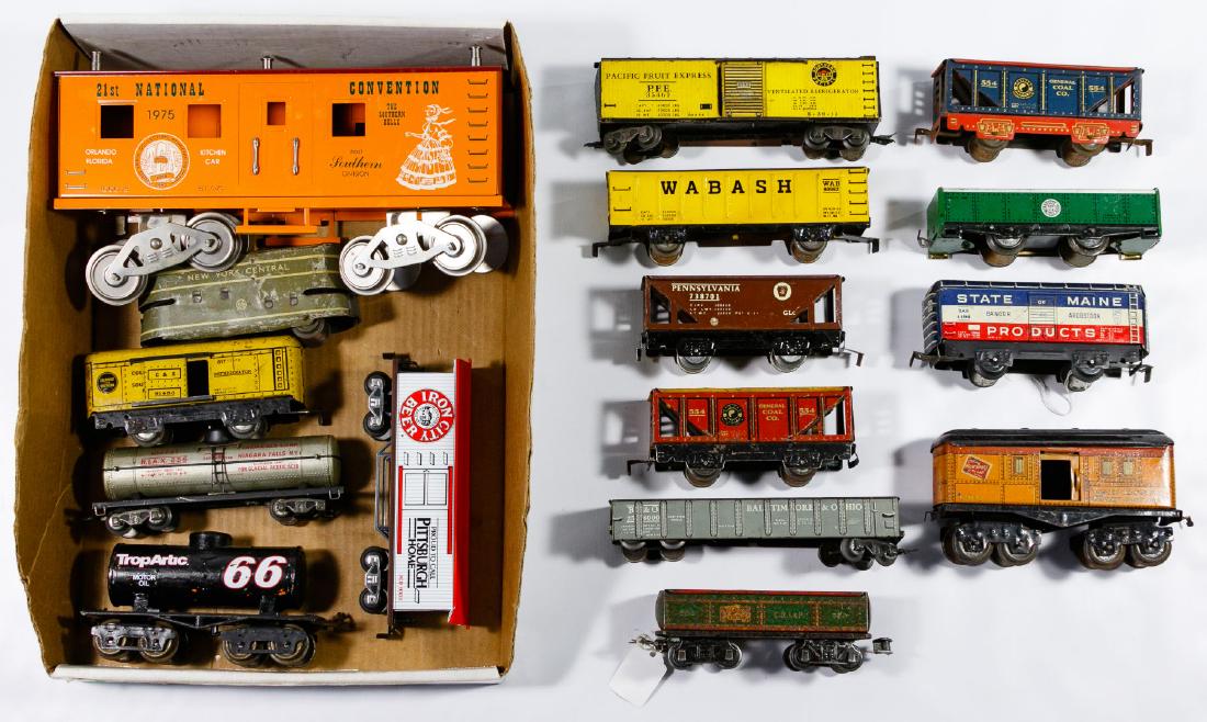Metal Model Train Assortment: Metal Model Train Assortment Forty-one metal train cars including a 1975 McCoy commemorative 21st National Convention kitchen car, Art Deco style Union Pacific cars and Marx cars of early 20th century