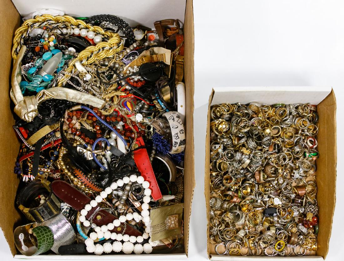 Costume Jewelry Assortment: Costume Jewelry Assortment Approximately twenty-three pounds of costume jewelry including necklaces, bangles, link bracelets, earrings, rings Condition: Very Good to Fair, some items may be bent or br