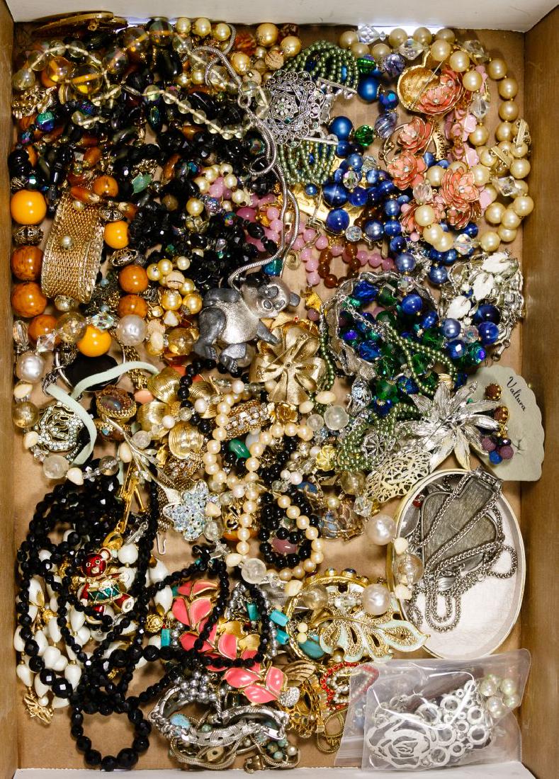 Sterling Silver and Costume Jewelry Assortment: Sterling Silver and Costume Jewelry Assortment Approximately seven pounds of costume jewelry including necklaces, earrings, bracelets and pins with examples from Trifari, Coro, XC, Ben Amun and Napier
