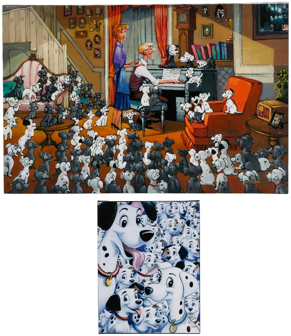 Disney '101 Dalmatians' Giclee on Canvas Print: Disney '101 Dalmatians' Giclee on Canvas Print Assortment Two items including 'Smile Series: 101 Dalmations' PP 1/15 by Tsuneo Sanda and 'Family Gathering' 2/95 Condition: Very Good, both prints in li