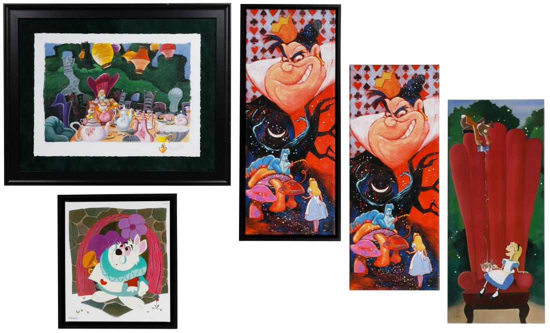 Disney 'Alice in Wonderland' Giclee on Canvas Print: Disney 'Alice in Wonderland' Giclee on Canvas Print Assortment Four giclees on canvas issued by Disney Fine Art depicting scenes from 'Alice in Wonderland' including framed 'Wicked Heart' signed Steph