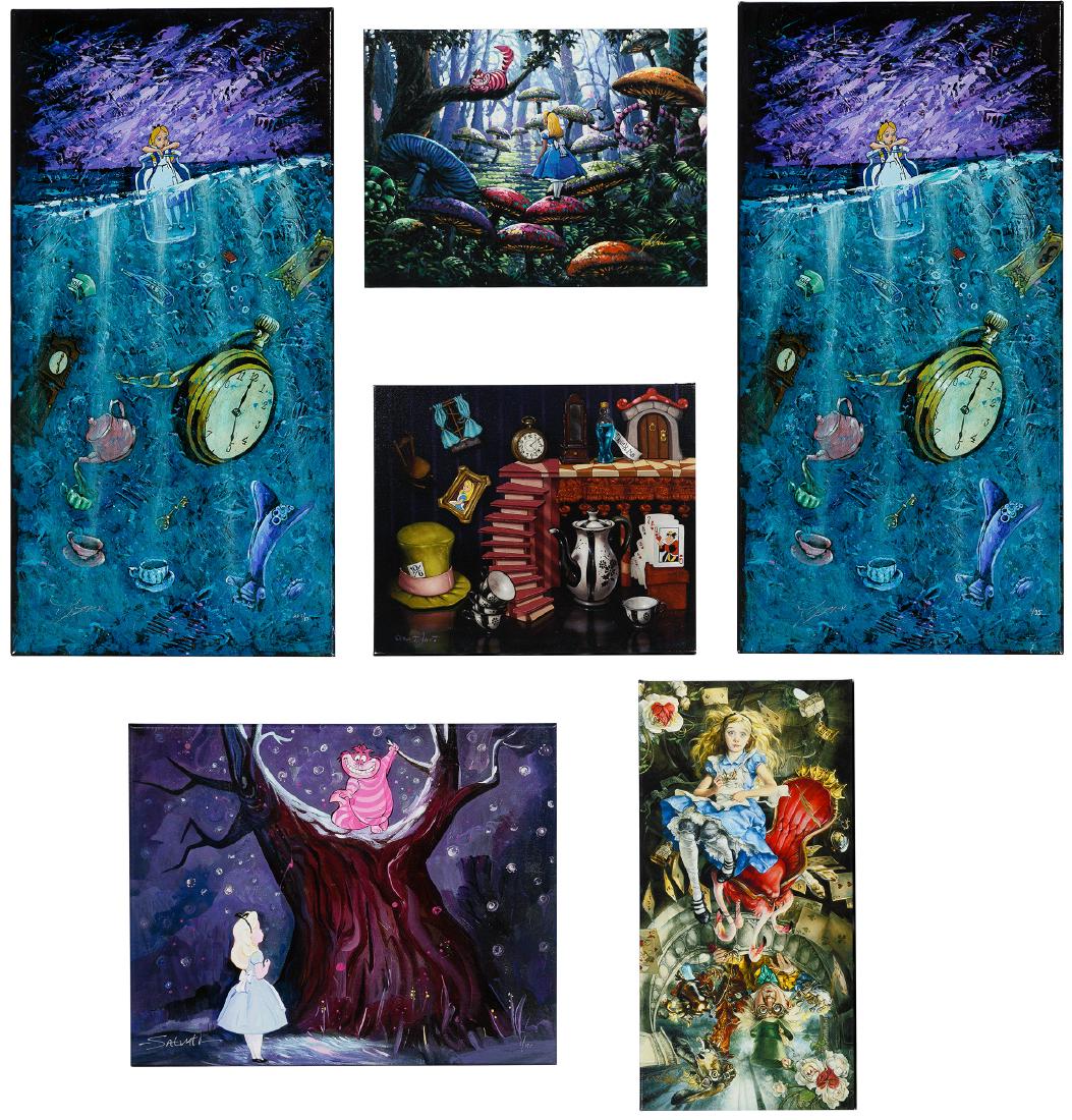 Disney 'Alice in Wonderland' Giclee on Canvas Print: Disney 'Alice in Wonderland' Giclee on Canvas Print Assortment Six limited edition giclees on canvas issued by Disney Fine Art depicting scenes from 'Alice in Wonderland', including 'Bottled Up Alice'