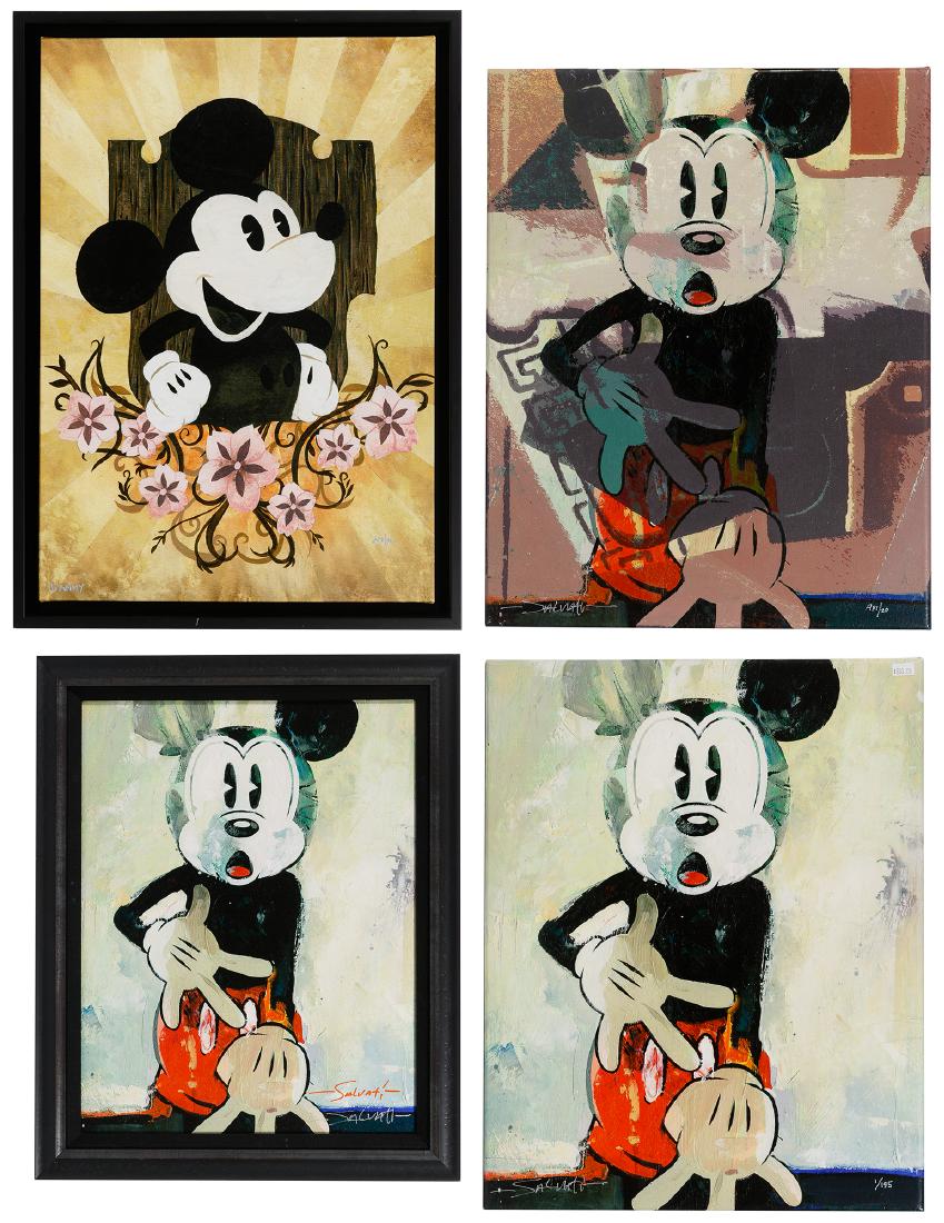 Disney 'Mickey' Giclee on Canvas Assortment: Disney 'Mickey' Giclee on Canvas Assortment Four limited edition images of Mickey Mouse from Disney Fine Art including framed 'The Mouse' signed by Daniel Arriaga lower left AP 1/10, gallery wrapped '