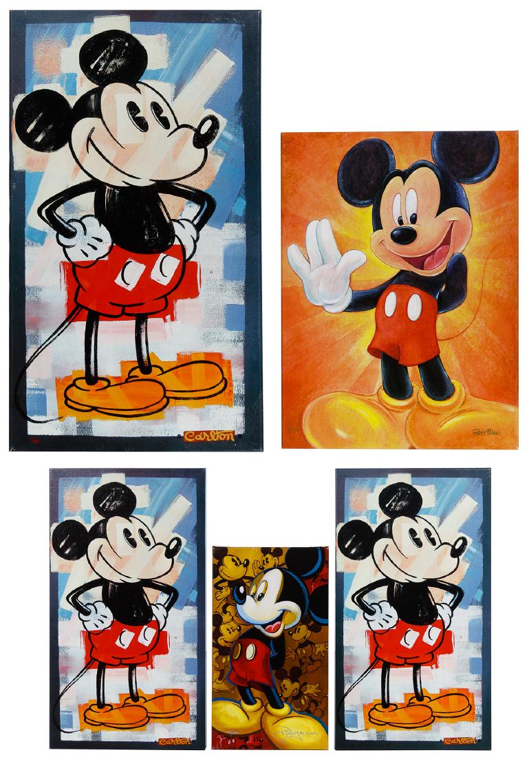 Disney 'Mickey' Giclee on Canvas Assortment: Disney 'Mickey' Giclee on Canvas Assortment Five limited edition images of Mickey Mouse by Disney Fine Art including an image titled 'Hip to be Squared 1' is signed Tevor Carlton at lower right 1/195,