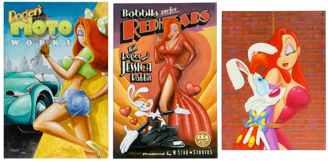 Disney 'Roger Rabbit' Giclee on Canvas Print Assortment: Disney 'Roger Rabbit' Giclee on Canvas Print Assortment Three items including 'We're in This Together' by Manny Hernandez AP 1/20; 'Rabbits Prefer Redheads' by Mike Kungl AP 1/10; and 'Roger's Moto Wo