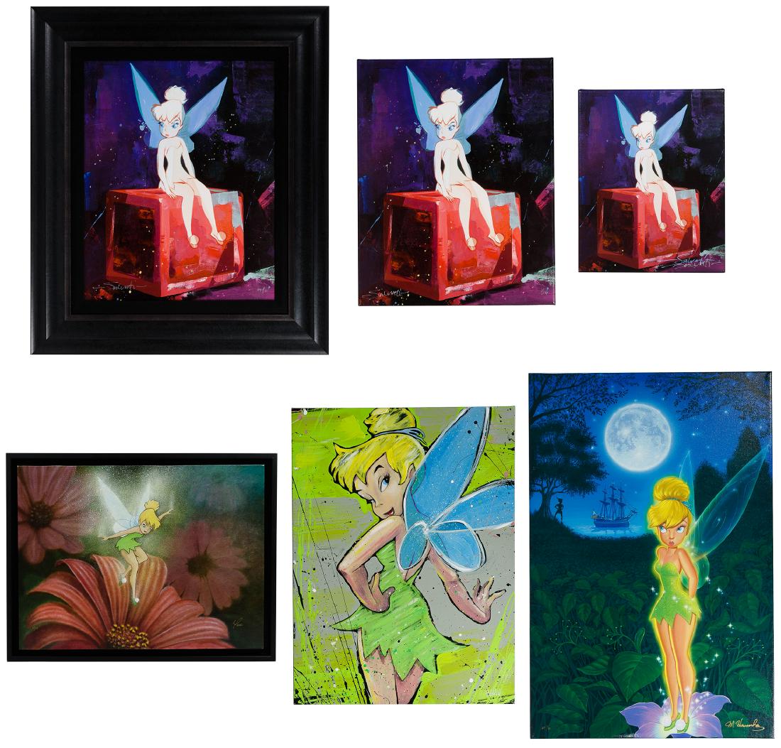 Disney 'Tinker Bell' Giclee on Canvas Print Assortment: Disney 'Tinker Bell' Giclee on Canvas Print Assortment Six limited edition images from Disney Fine Art depicting â€œTinker Bell” from 'Peter Pan' including a framed 'Pixie Block' signed Salv