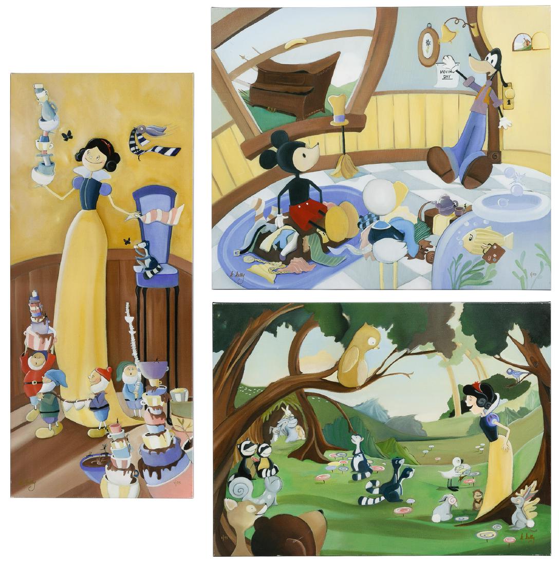 Disney Giclee on Canvas Assortment: Disney Giclee on Canvas Assortment Three gallery wrapped images by Disney Fine Art including 'Snow White' titled 'Forest Friends' 1/95, 'Snow White' indoor scene 1/95 and Mickey Mouse and Pluto titled