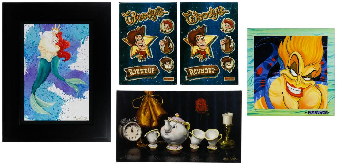 Disney Giclee on Canvas Print Assortment: Disney Giclee on Canvas Print Assortment Five limited edition giclees from Disney Fine Art including 'Triton's Joy” mixed media signed Michelle St. Laurent lower right AP 1/10, 'Time for Tea' si