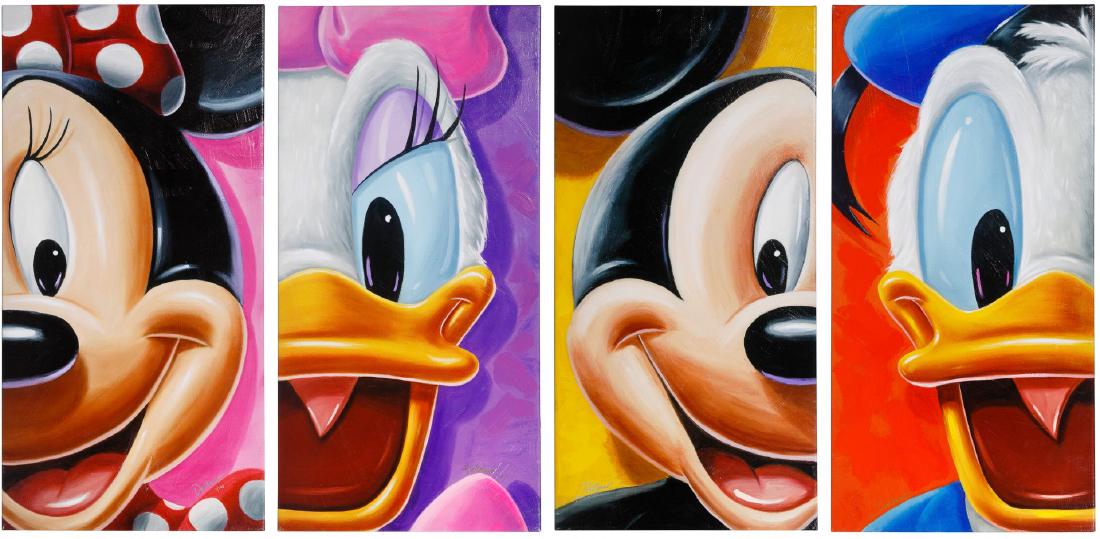 Disney Giclee on Canvas Print Assortment: Disney Giclee on Canvas Print Assortment Four oversize images including 'Facing Mickey' 1/195; 'Facing Minnie' 1/195; 'Facing Donald' 1/195; 'Facing Daisy' 1/195; all by Chris Dellorco Condition: Very