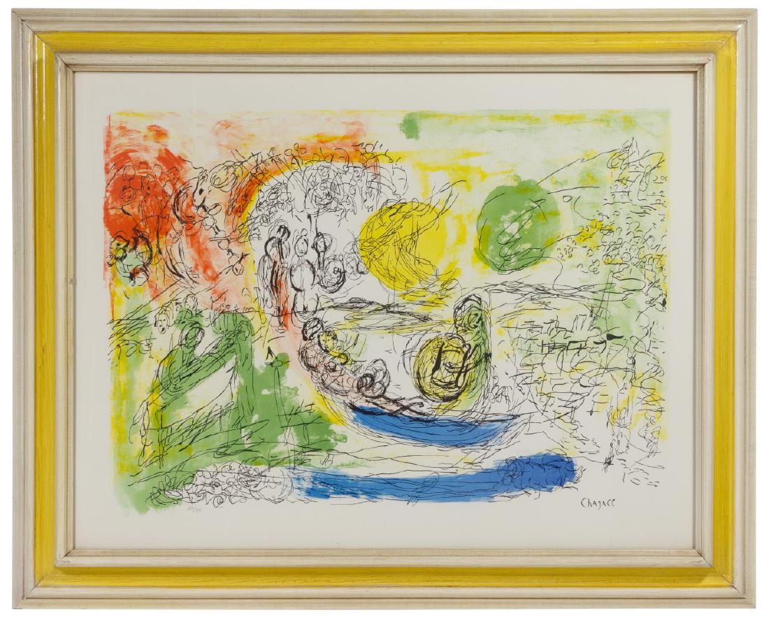 Marc Chagall (Russian / French, 1887-1985): Marc Chagall (Russian / French, 1887-1985) 'The Concert' Lithograph 1957, plate signed 'Chagall' lower right, numbered 182/375 lower left, depicting a pair of lovers reclining and a harpist as a boatm
