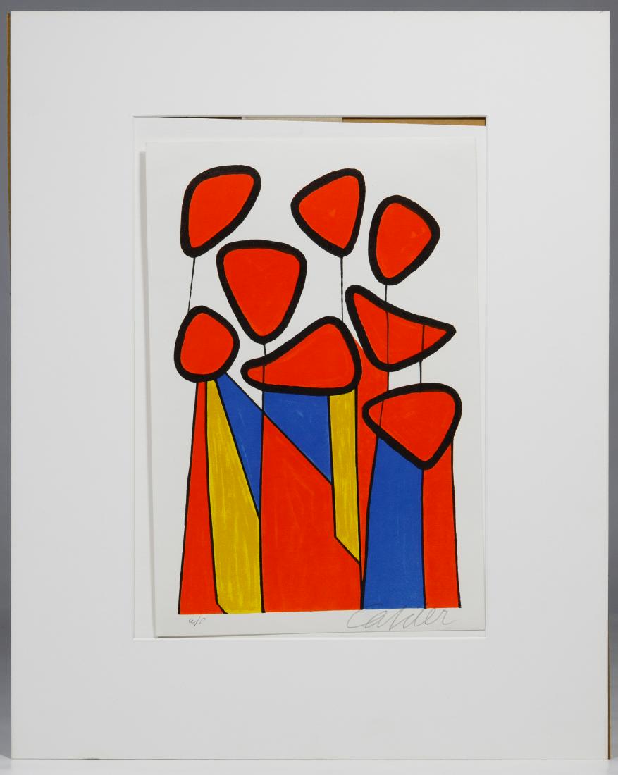 Alexander Calder (American, 1898-1976): Alexander Calder (American, 1898-1976) 'Squash Blossoms' Lithograph 1972, signed lower right, marked 'AP' lower left, abstract in vivid blue gold and red; float mounted, presented in matting Condition