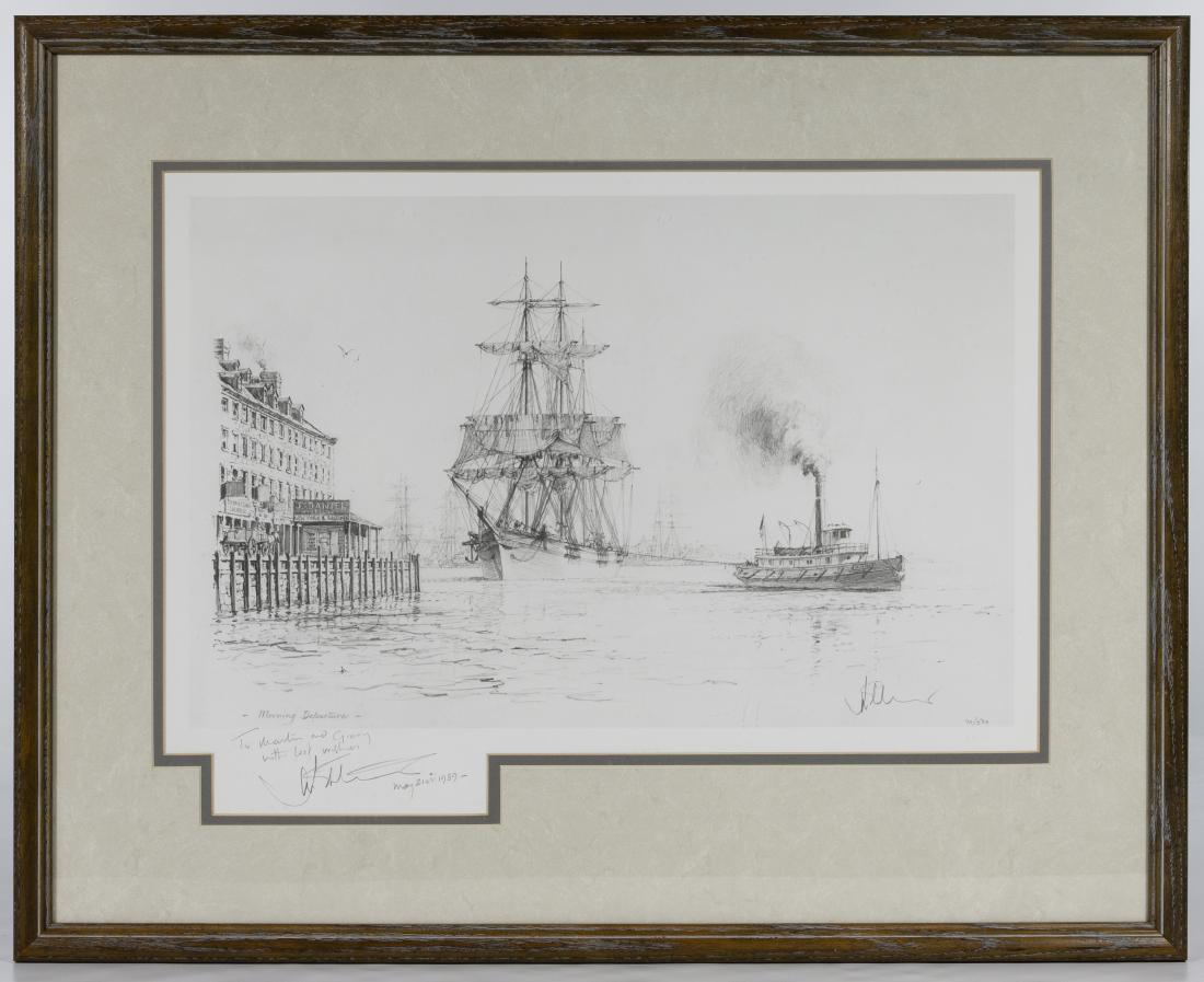 John Stobart (American, b.1929) 'Morning Departure': John Stobart (American, b.1929) 'Morning Departure' Lithogaph 1989; penciled signature lower right; penciled #70 of 500 copies lower right; title penciled at lower left; including personalized note pe