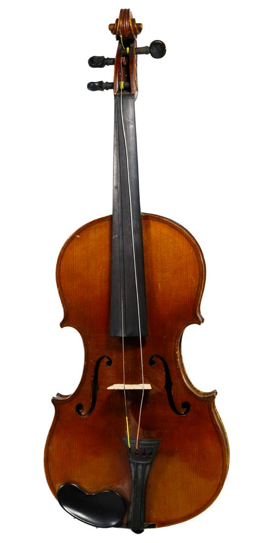 Angelo Ferrari Reproduction Antonius Stradivarius: Angelo Ferrari Reproduction Antonius Stradivarius Violin 20th century, having attached paper label on the inside, carved floral motif on the neck Condition: Good, overall light wear consistent with ag