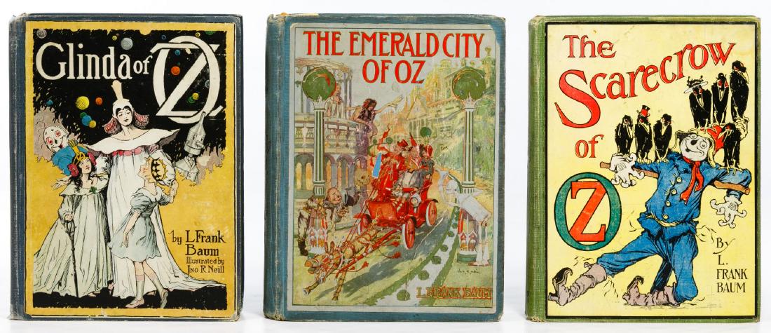 Wizard of Oz Book Assortment: Wizard of Oz Book Assortment Three books by L. Frank Baum including 'Glinda of Oz', Reilly & Lee 1920 1st edition; 'The Emerald City of Oz' Reilly & Britton 1910; 'The Scarecrow of Oz' Reill & Britton