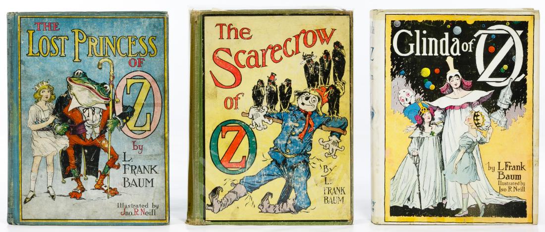 Wizard of Oz Book Assortment: Wizard of Oz Book Assortment Three books by L. Frank Baum including 'Glinda of Oz', Reilly & Lee after 1935; 'The Lost Princess of Oz' Reilly & Britton 1st edition; 'The Scarecrow of Oz', Reilly & Bri