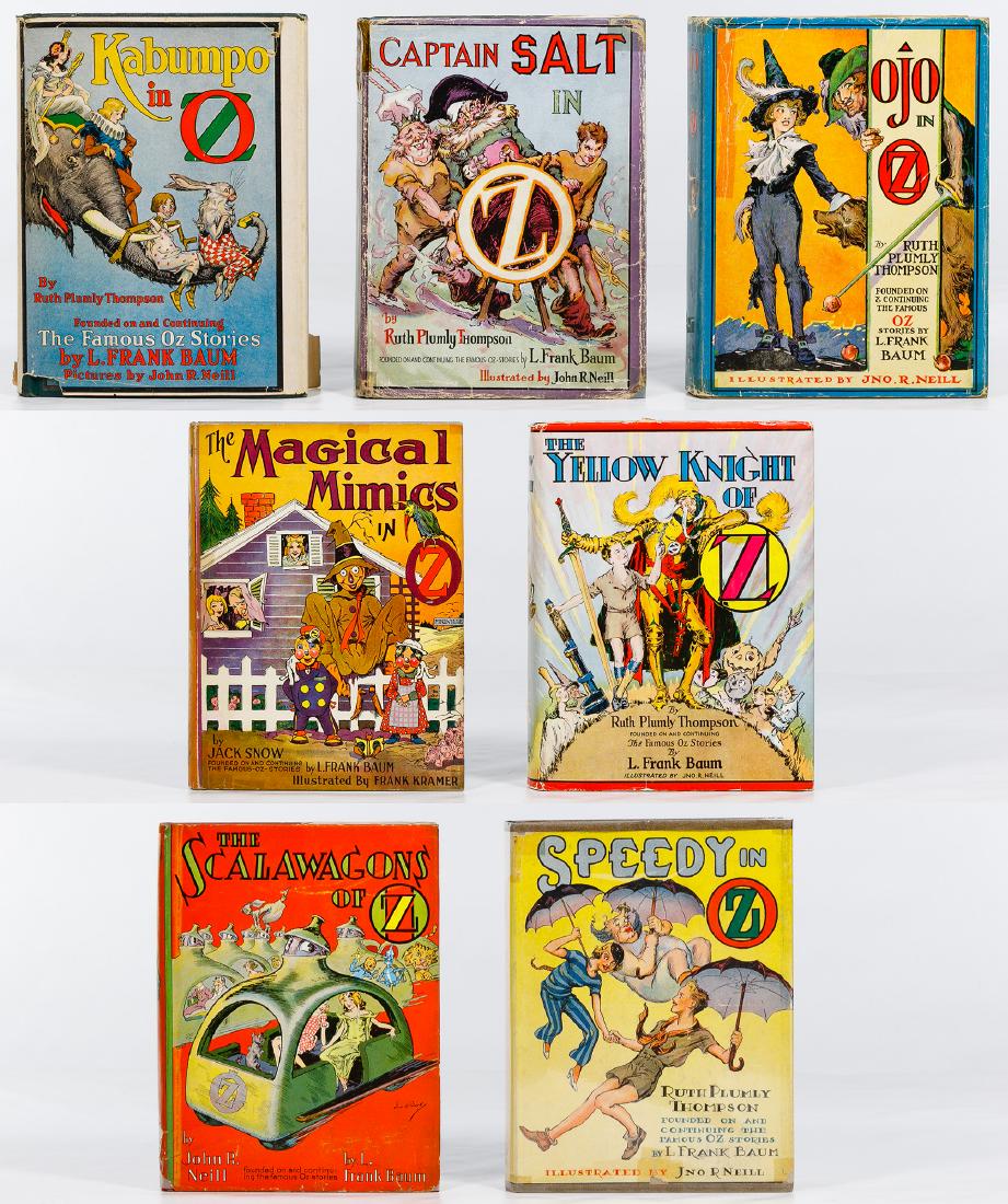 Wizard of Oz Ruth Plumly Thompson Book Assortment: Wizard of Oz Ruth Plumly Thompson Book Assortment Six books, all in dust wrappers, including 'Kabumpo in Oz', Reilly & Lee, 1922, first edition, first state with elephant on half title page and Doroth