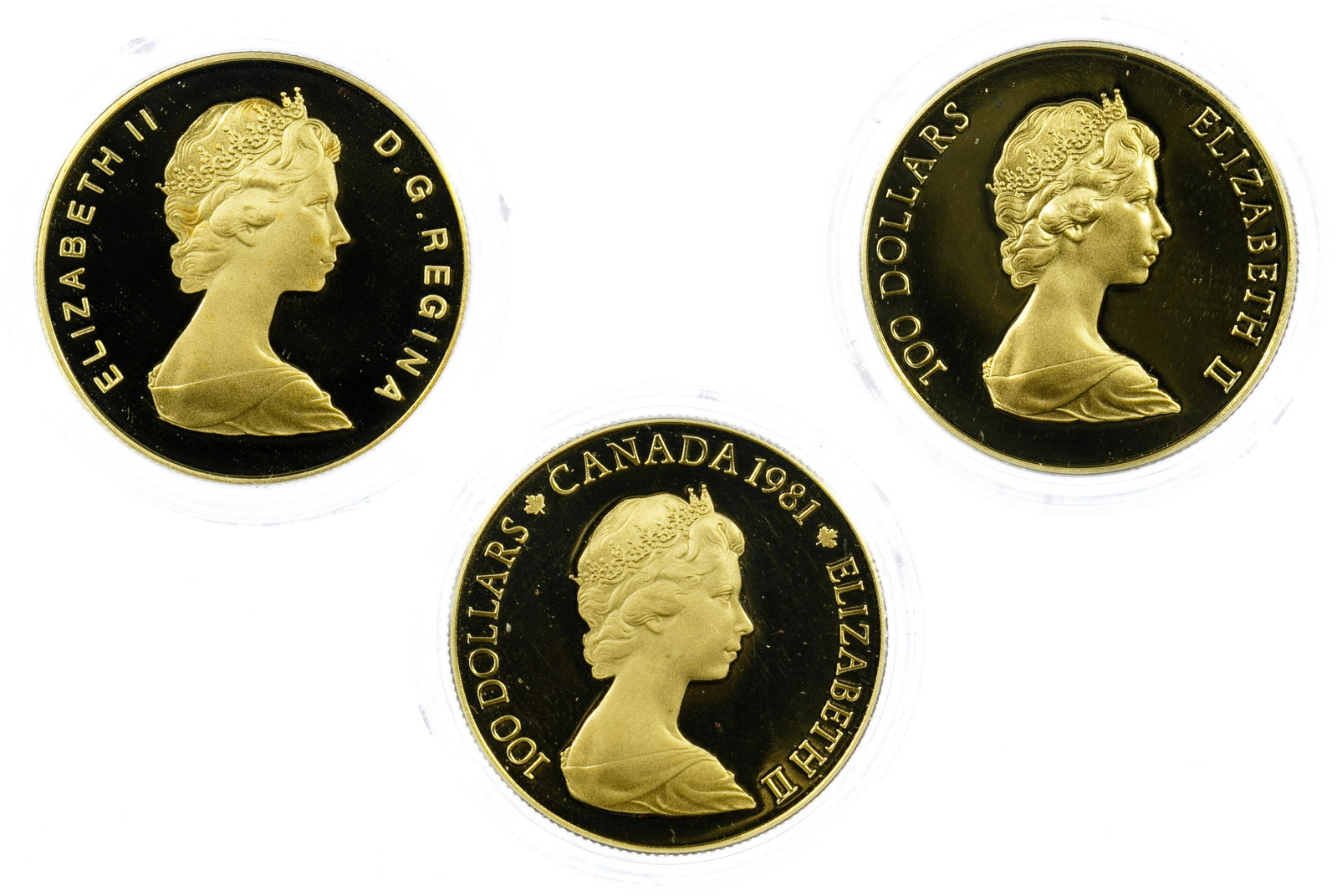Canada: $100 Gold Proof Coins: Canada: $100 Gold Proof Coins (3) coins including 1981 'O Canada', 1982 'Constitution' and 1986 'Peace' Category: World Coins & Currency > World Coins Shipping Status: Leonard Auction, Inc. will provi