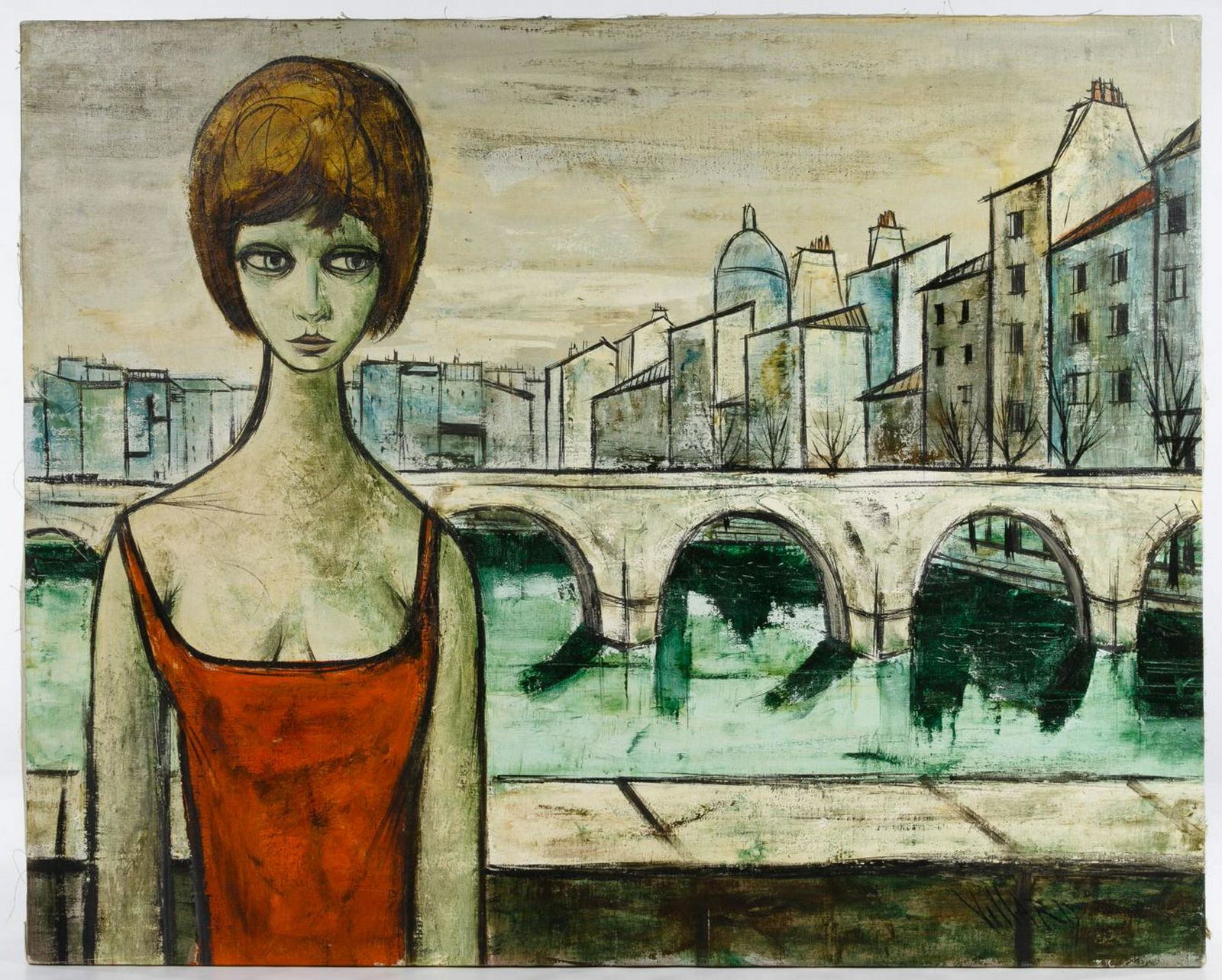 Antoine Villard (French, 1867-1934) Oil on Canvas: Antoine Villard (French, 1867-1934) Oil on Canvas Undated, signed lower right, image of a girl in Paris, stretched canvas, unframed Condition: Good, light dirt accumulation, no frame+ Height: 24.00 in