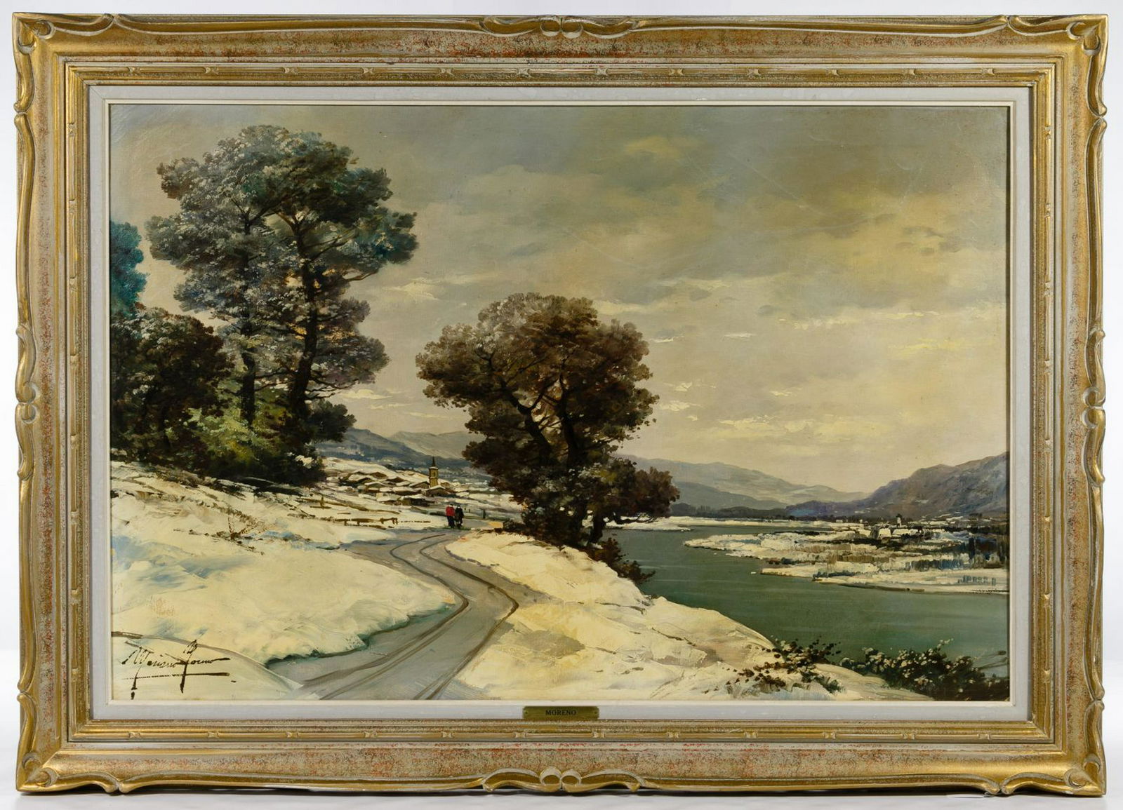 Mariano Moreno (Turkey, 20th Century) Oil on Canvas: Mariano Moreno (Turkey, 20th Century) Oil on Canvas Undated, signed lower left, depicting a winter landscape image Condition: Very Good, light crazing throughout; not examined out of the frame Height:
